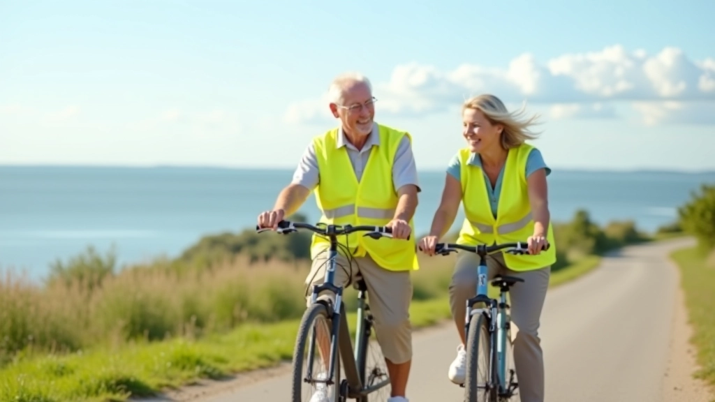 Seniori braucē ar velosipēdiem piejūrā